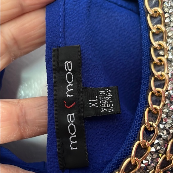 Blue Women's Top with Embellished Collar - Picture 2 of 8